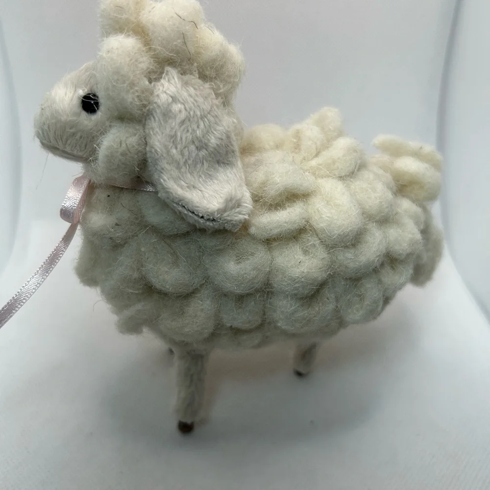 Bloom Room Spring Easter Sheep Plush Figurine white pink bow Cottagecore